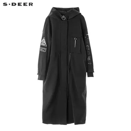 sdeer圣迪奥2019秋装新款刺绣落肩假两件长风衣外套S18381840🛒商品大图