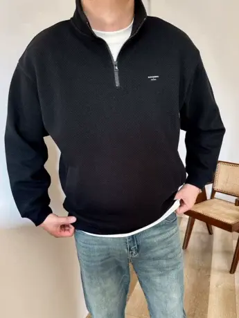 DAEVU春秋新款大码男装半高拉链廓版潮胖子加肥加大男士长袖卫衣图片