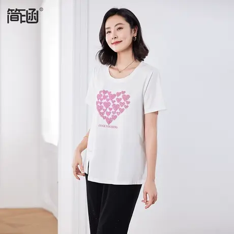 黑色国风刺绣上衣女简涵2024年夏新款显瘦正肩短袖t恤衫图片