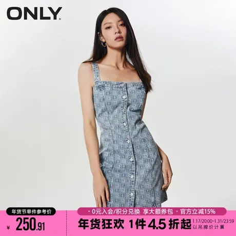 ONLY2023秋季新款休闲A字收腰满印短款牛仔连衣裙女|123242030商品大图