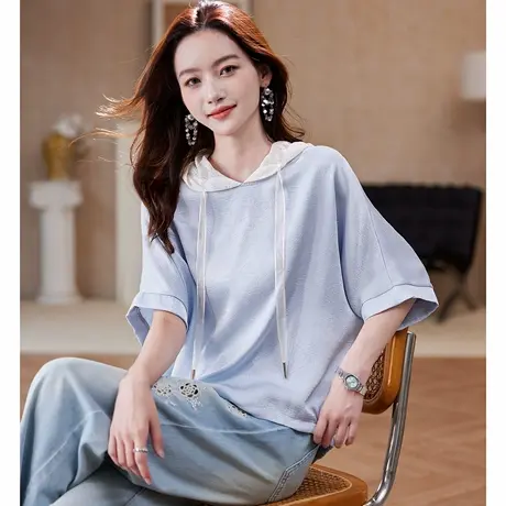 宝诗黎【新品价138元】连帽蝙蝠袖雪纺衫AEQ3014商品大图