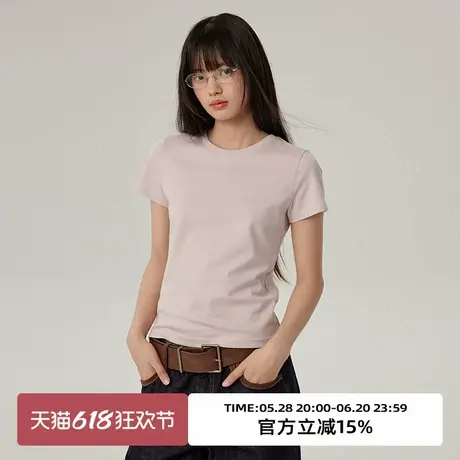 omont蛋挞家 复古圆领正肩修身短袖T恤2025春季基础百搭显瘦上衣商品大图