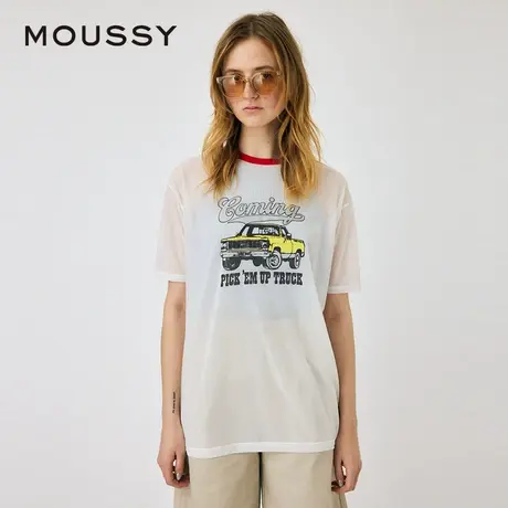 MOUSSY 夏季复古街头风汽车印花微透T恤女010HSQ90-0560图片