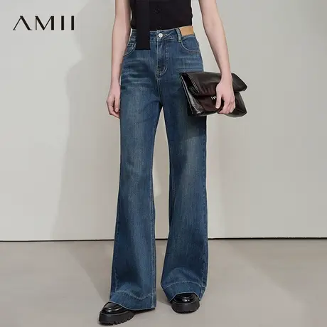 AMII【韩版休闲】2025秋季韩版休闲高腰显瘦直筒阔腿裤牛仔裤女图片
