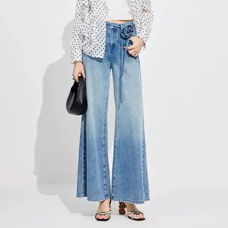 可可尼COCOON 商场同款夏季立体玫瑰刺绣手工钉珠链水洗牛仔裤女商品大图