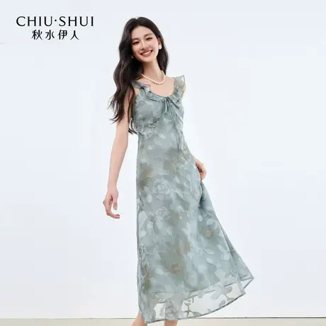 秋水伊人气质时尚裙子2025春季新款女通勤百搭荷叶领设计连衣裙商品大图