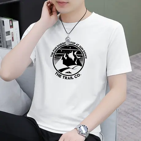 莫代尔白色短袖t恤男装2025新款夏季半袖冰丝凉感圆领速干上衣服商品大图