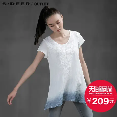 s.deer【新品】圣迪奥专柜正品女印象棉麻绣花吊染T恤图片