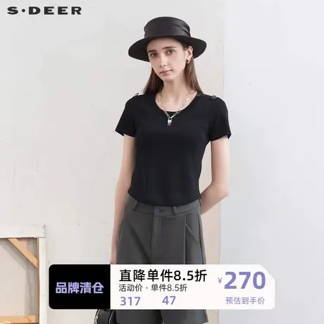 sdeer圣迪奥女装法式优雅赫本风圆领短袖针织衫S24263503图片