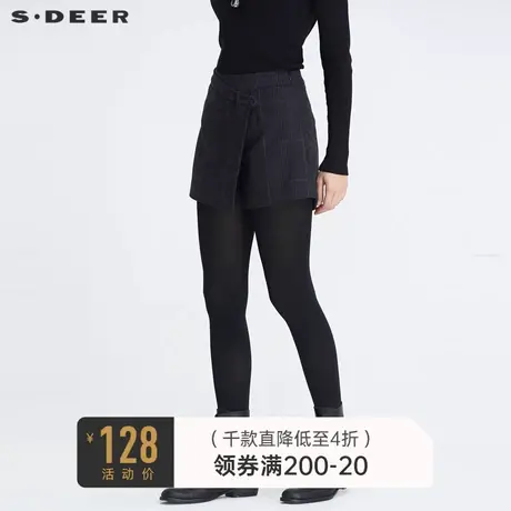 sdeer圣迪奥冬季女装复古格纹搭片拼接外穿宽松毛呢短裤S20480909图片