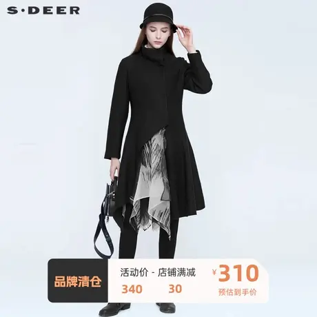sdeer圣迪奥女装毛呢大衣时尚立领不规则拼接风衣外套S20481826图片