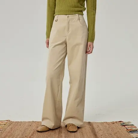 omont蛋挞家 复古高腰灯芯绒长裤2025春季宽松直筒显瘦阔腿休闲裤图片