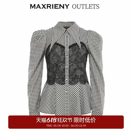 【奥莱】MAXRIENY黑白格子衬衣女冬季蕾丝拼接衬衫商品大图