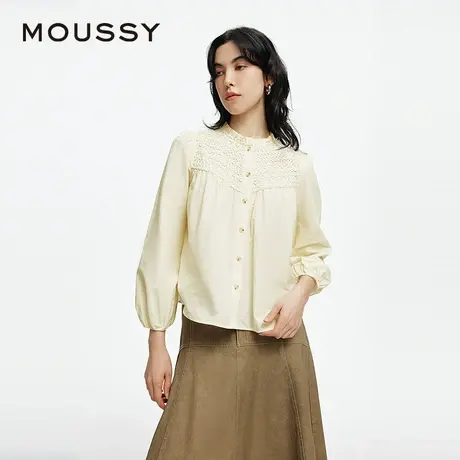 MOUSSY 2025夏季新品甜美文艺风花边领纯色长袖衬衫028ISA30-3341图片