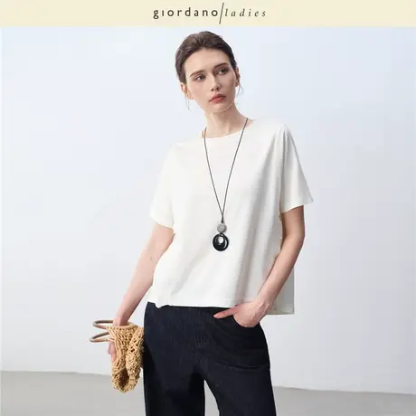 GL女装2025夏季新款短袖T恤女针织缎带点缀宽松圆领上衣02325020图片