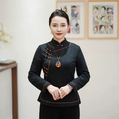 筠雅冬季新款唐装加厚旗袍小棉袄中国风年轻款夹棉保暖棉衣24J438商品大图