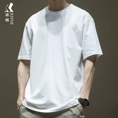 希越重磅280g纯棉短袖T恤男夏季款宽松大码纯色男士体恤加肥加大图片