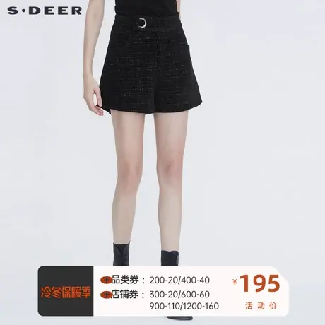 sdeer圣迪奥女装复古时尚撞色格纹插袋短裤靴裤S20460901⛹商品大图