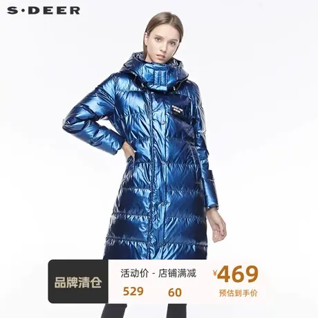 sdeer圣迪奥高领连帽撞色字母插袋开衩羽绒服女 ☝中长款S19482441商品大图