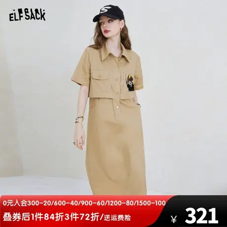 妖精的口袋假两件衬衫连衣裙女2023夏季新款宽松显瘦休闲百搭长裙商品大图