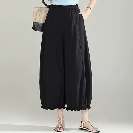 花苞裤女夏季2025新款松紧腰宽松小个子九分灯笼裤垂感休闲阔腿裤商品大图