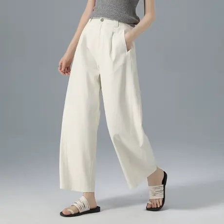 高腰弯刀裤女夏季薄款冰丝女裤2025新款白色裤子九分裤宽松休闲裤商品大图