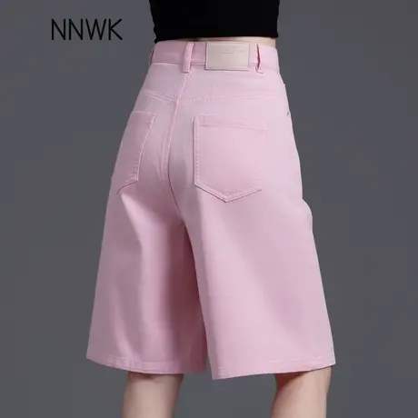 多巴胺粉色牛仔裤女2025新款短裤女外穿夏季薄款五分裤直筒阔腿裤商品大图