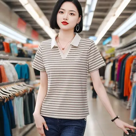 正肩短袖女t恤2025年新款爆款轻熟小众不撞款上衣超火减龄polo衫图片