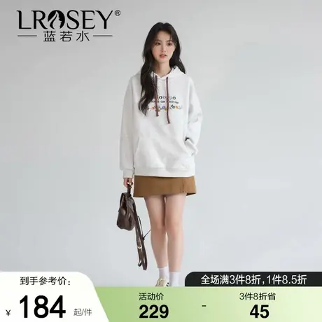 蓝若水【花朵刺绣加绒连帽卫衣】大码秋装新款学院风宽松休闲上衣图片