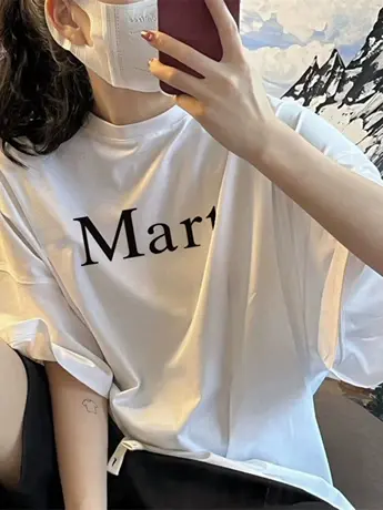 仿棉短袖T恤女夏季2023新款复古扎染印花宽松BF风白色圆领上衣ins商品大图