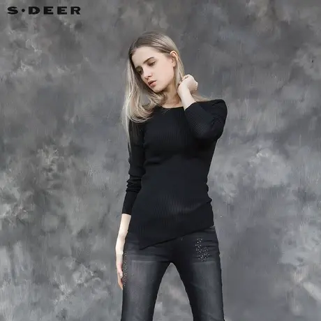 sdeer圣迪奥女装冬装简约平针纯色打底修身毛衣S15483537图片