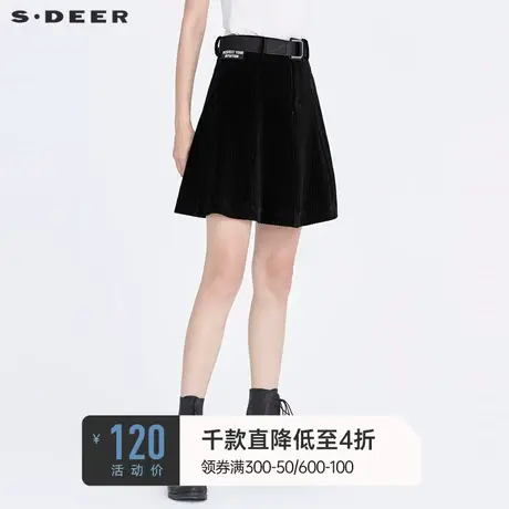 sdeer圣迪奥冬装字母腰带复古灯芯绒A字通勤外穿短裙女S20481309🎉图片