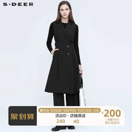 sdeer圣迪奥女装通勤风西装领收腰双排扣中长款马甲S21181605图片