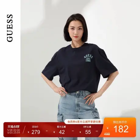 GUESS男女同款韩式简约纯色纯棉短袖T恤-MO2K9436K图片