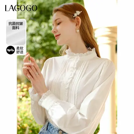 【抗菌抗皱】LAGOGO法式木耳边白衬衫女士拉谷谷春秋长袖立领上衣商品大图