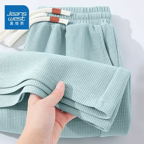 KNV真维斯运动短裤女2025新款夏小个子宽松显瘦华夫格直筒五分裤商品大图