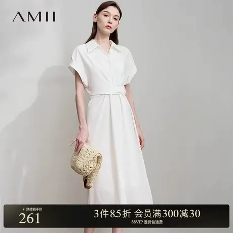 Amii【法式气质连衣裙】25夏法式通勤衬衫连衣裙绑带收腰连衣裙商品大图