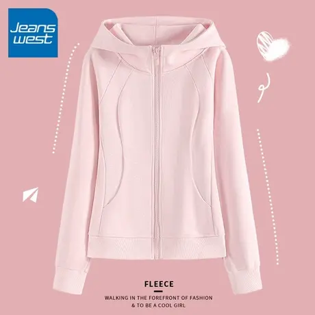 KV真维斯卫衣女春秋款粉色新款外套短款慵懒风穿搭女士连帽上衣女商品大图