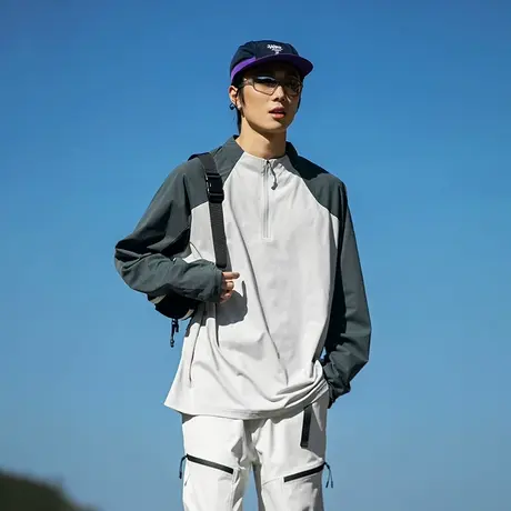 回力户外半拉链速干长袖T恤男2025新款吸湿排汗跑步透气速干衣服商品大图