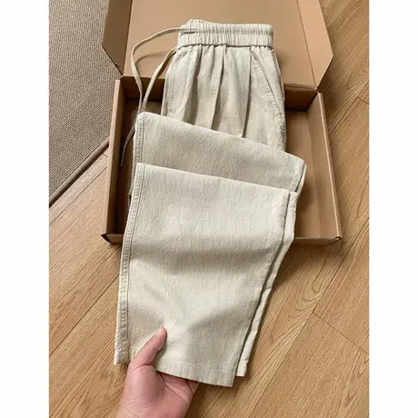 宽松夏天凉棉麻裤纯色防晒加大码苎麻休闲裤男裤直筒正品薄款男裤商品大图