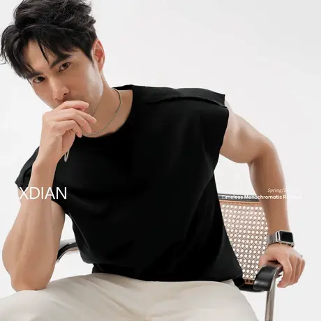 续点「亲肤透气」重磅260G无袖t恤男运动健身坎肩夏季美式棉背心图片