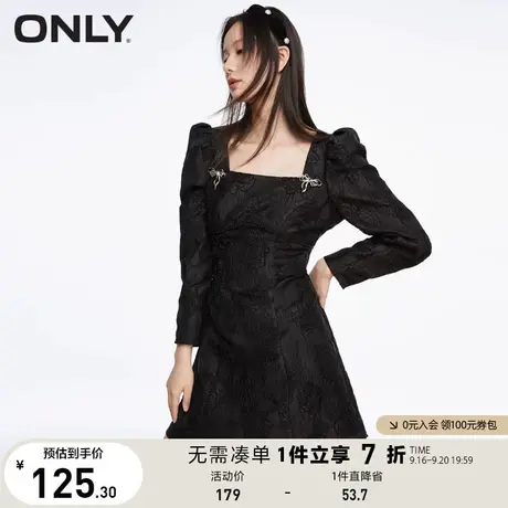 ONLY奥莱夏季洋气蝴蝶结方领刺绣长袖短款连衣裙女图片