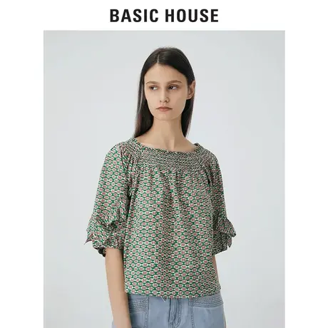 Basic House/百家好2021夏季气质短款全棉修身显瘦衬衫HVBL329A图片