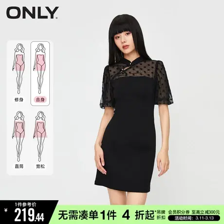 ONLY冬季中国风泡泡袖满印拼接牛仔连衣裙女|123342018商品大图