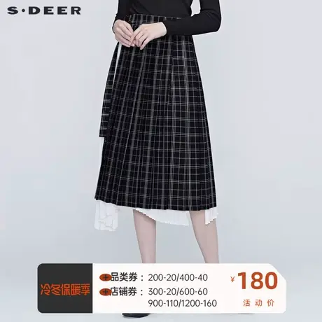 sdeer圣迪奥英伦风格纹拼接长裙S20381114商品大图