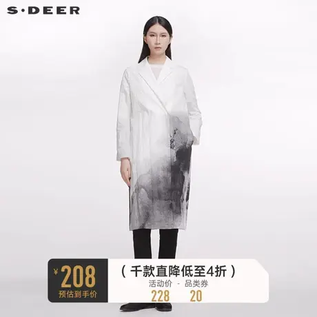 sdeer圣迪奥春秋经典高雅水墨晕染通勤长款风衣外套女S20181807📔商品大图