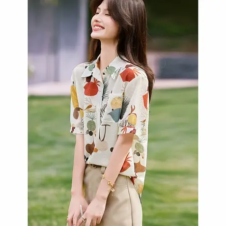 时尚气质短袖上衣2025年夏季新款女休闲宽松百搭甜美温柔衬衫T商品大图