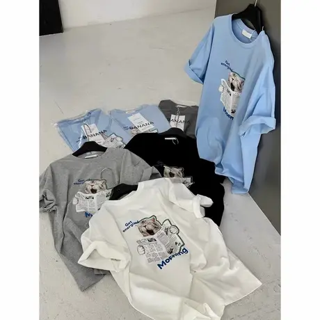 韩国东大门2025夏季新款宽松百搭美式时髦猫咪印花宽松短袖T恤女商品大图