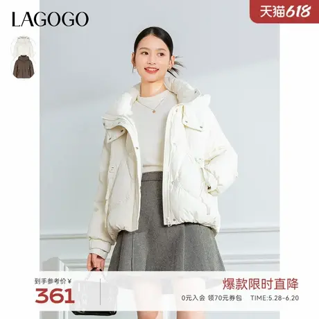 LAGOGO白色保暖羽绒服女士拉谷谷2024年冬季新款小个子连帽外套商品大图