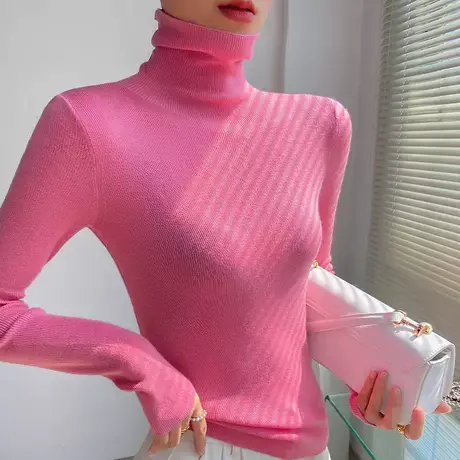 羊毛高领打底衫女秋冬长袖内搭糖果色t恤内衬气质高级感针织衫冬图片